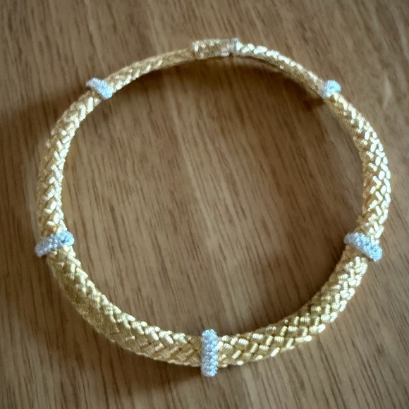 Luxury Woven Gold Necklace with Rhinestone Stations - Picture 2 of 6